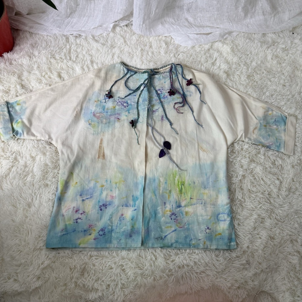 Italian Handmade Lagenlook Open Jacket L Oversized Artsy Abstract Avant Garde - Picture 7 of 8